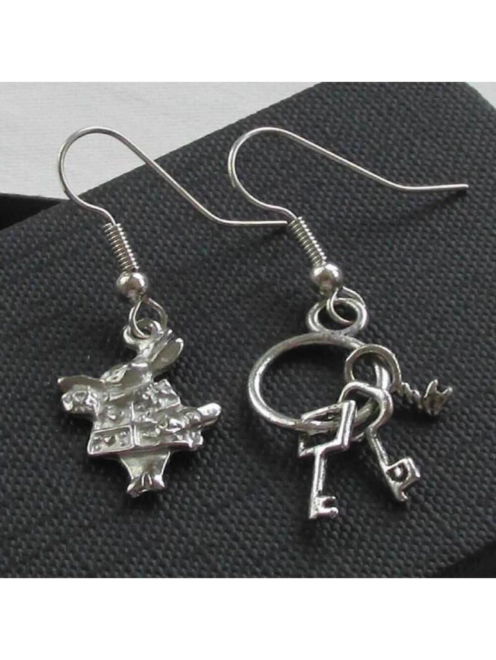 New Arrival! Whimsical Adorable Alice in Wonderland Rabbit With Keys Earrings